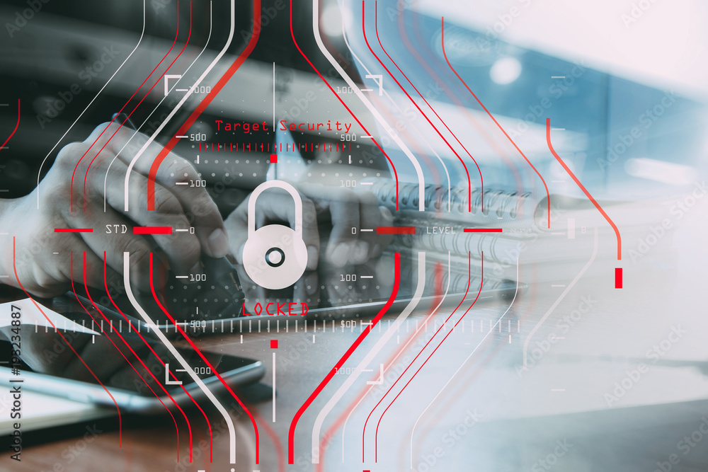 Poster general data protection regulation (gdpr) and security concept.computer halogram target protection l