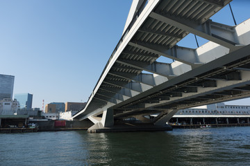 Bridge in Tokyo photographed from the water