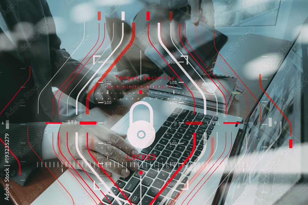 Poster general data protection regulation (gdpr) and security concept.computer halogram target protection l