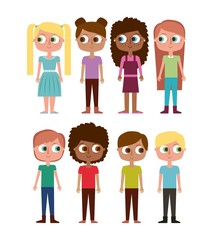 cartoon kids happy girls and boys happy vector illustration