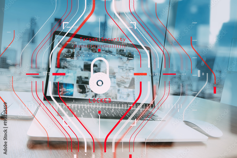 Poster general data protection regulation (gdpr) and security concept.computer halogram target protection l