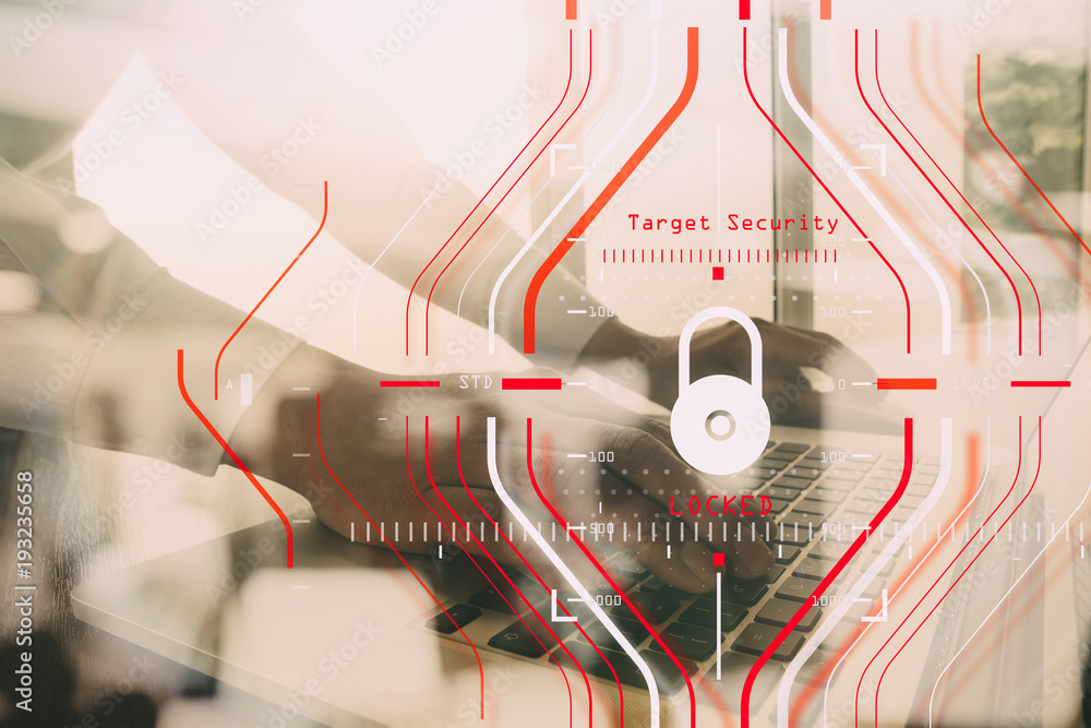 Poster general data protection regulation (gdpr) and security concept.computer halogram target protection l