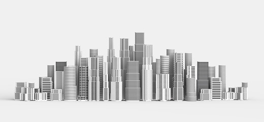 Skyscrapers isolated on white background. 3D illustrating.