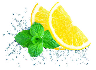 lemon water splash isolated on white