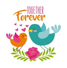 Fototapeta na wymiar together forever birds love hearts flower icon vector ilustration