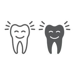 Smiling tooth line and glyph icon, stomatology and dental, cleaned tooth sign vector graphics, a linear pattern on a white background, eps 10.