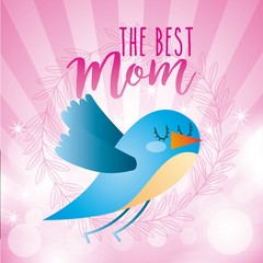 blue bird the best mom abstract stripes circles bright icon vector ilustration
