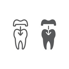 Dental crown line and glyph icon, stomatology and dental, ceramic tooth sign vector graphics, a linear pattern on a white background, eps 10.