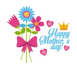 bouquet flowers natural bow decoration happy mothers day icon vector ilustration