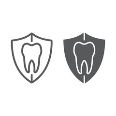 Dental protection line and glyph icon, stomatology and dental, tooth in shield sign vector graphics, a linear pattern on a white background, eps 10.