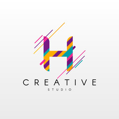 Letter H Logo. Abstract H letter design, made of various geometric shapes in color.