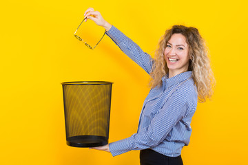 Woman throw away her glasses