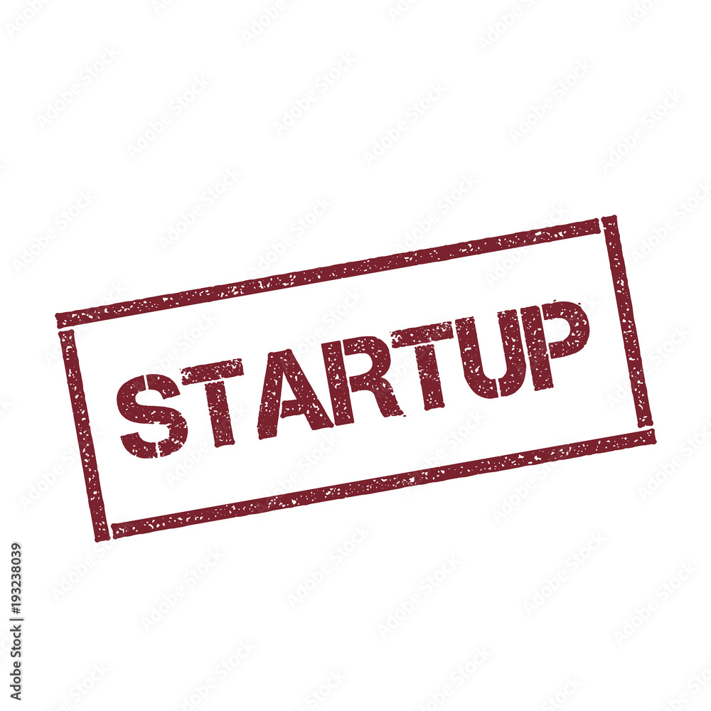 Poster startup rectangular stamp. textured red seal with text isolated on white background, vector illustra