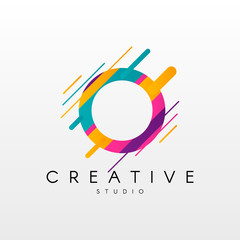 Letter O Logo. Abstract O letter design, made of various geometric shapes in color.