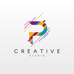 Letter P Logo. Abstract P letter design, made of various geometric shapes in color.