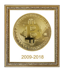 Frame with golden bitcoin