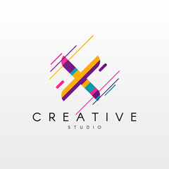 Letter X Logo. Abstract X letter design, made of various geometric shapes in color.