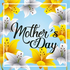 Naklejka premium mothers day greeting card with lilies and blooming flowers vector illustration vector illustration