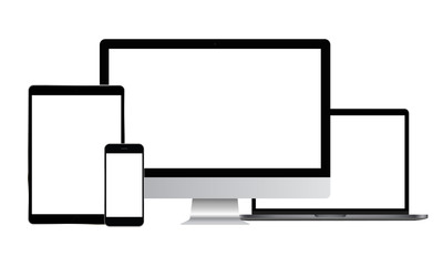 Set of modern electronic devices - computer monitor, laptop, tablet, smartphone. Mockups to showcase your web-site design. Vector illustration
