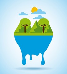 landscape tree mountains sky melting vector illustration