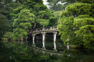 Fototapeta na wymiar Japanese garden and pond in the fall