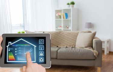 tablet pc with smart home settings on screen