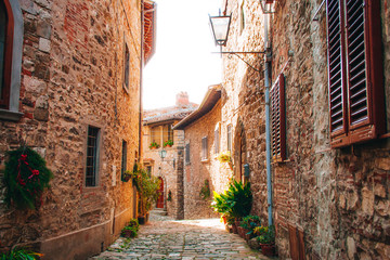 Fototapeta na wymiar Cute village streets in San Gimignano - Italy.