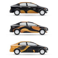 Mockup of vector passenger car. Set of design templates for transport in modern style. Branding for advertising, business and corporate identity.