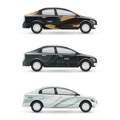 Fototapeta na wymiar Mockup of vector passenger car. Set of design templates for transport in modern style. Branding for advertising, business and corporate identity.