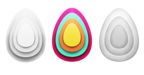 Set of easter egg in papercut design style isolated on white background. Vector illustration.