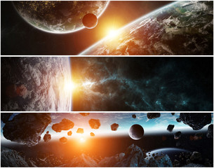 Panorama of distant planet system in space 3D rendering elements of this image furnished by NASA