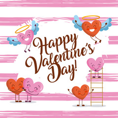 happy valentines day card invitation cute love hearts characters vector illustration