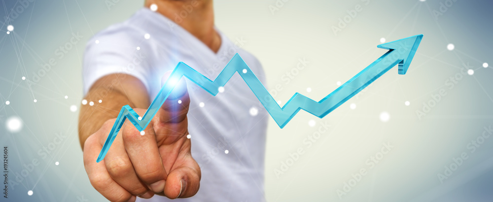 Poster businessman using digital modern arrow 3d rendering