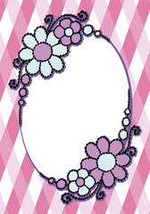 simple colored painted vector oval frame with floral curls and dots