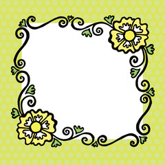 simple square colored painted vector frame with flowers and curls