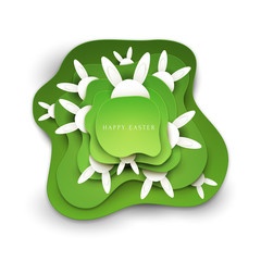 Happy easter concept colorful design in minimal trendy papercut style. Modern holiday background with flat simple egg shape for greeting card, banner, cover. Vector illustration.