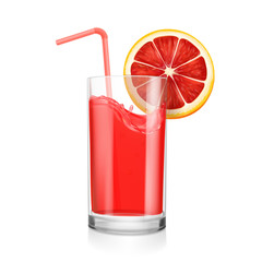 Grapefruit juice realistic glass with a straw vector illustration isolated