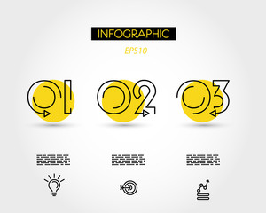 three yellow infographic outline numbers with circle