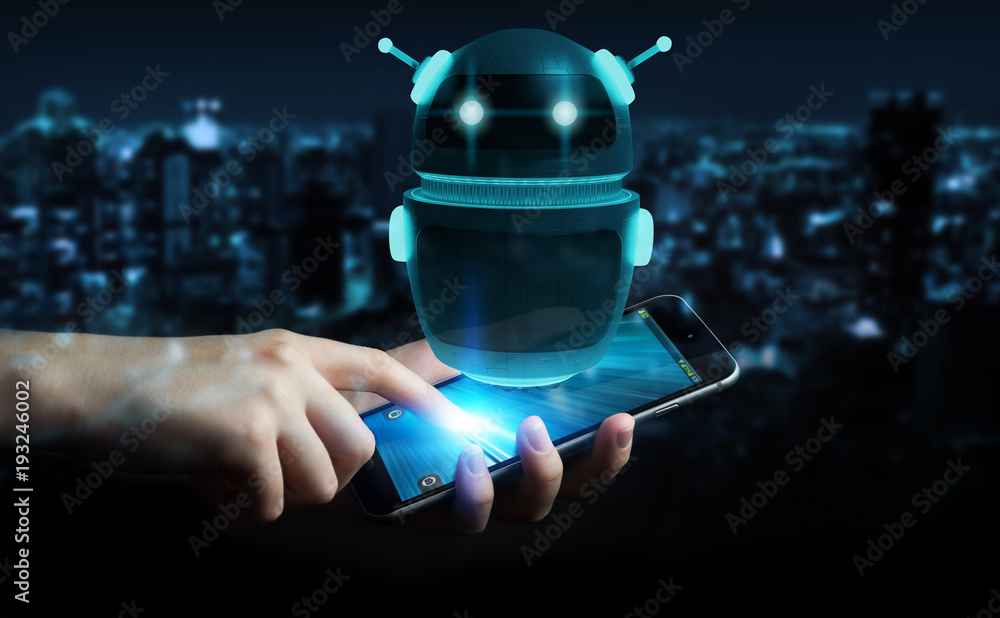 Aufkleber Businessman using digital chatbot robot application 3D rendering