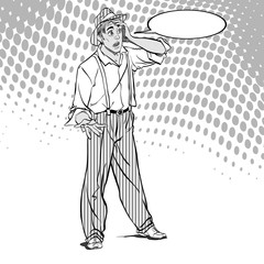 Portrait of surprised guy. Surprised retro fellow. Surprised boy. Pop art retro style illustration. People in retro style.