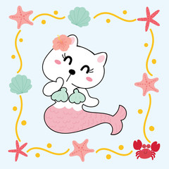 cute cat mermaid vector