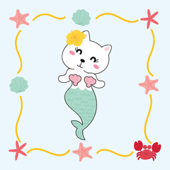 cute cat mermaid vector