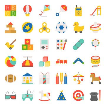 Children toy such as ball, rocking horse, blocks, balloon, flat icon set 2/3