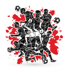 Soccer player team composition designed on splatter ink background graphic vector.