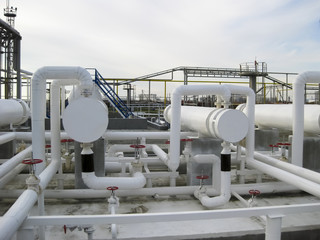Heat exchangers in a refinery. The equipment for oil refining