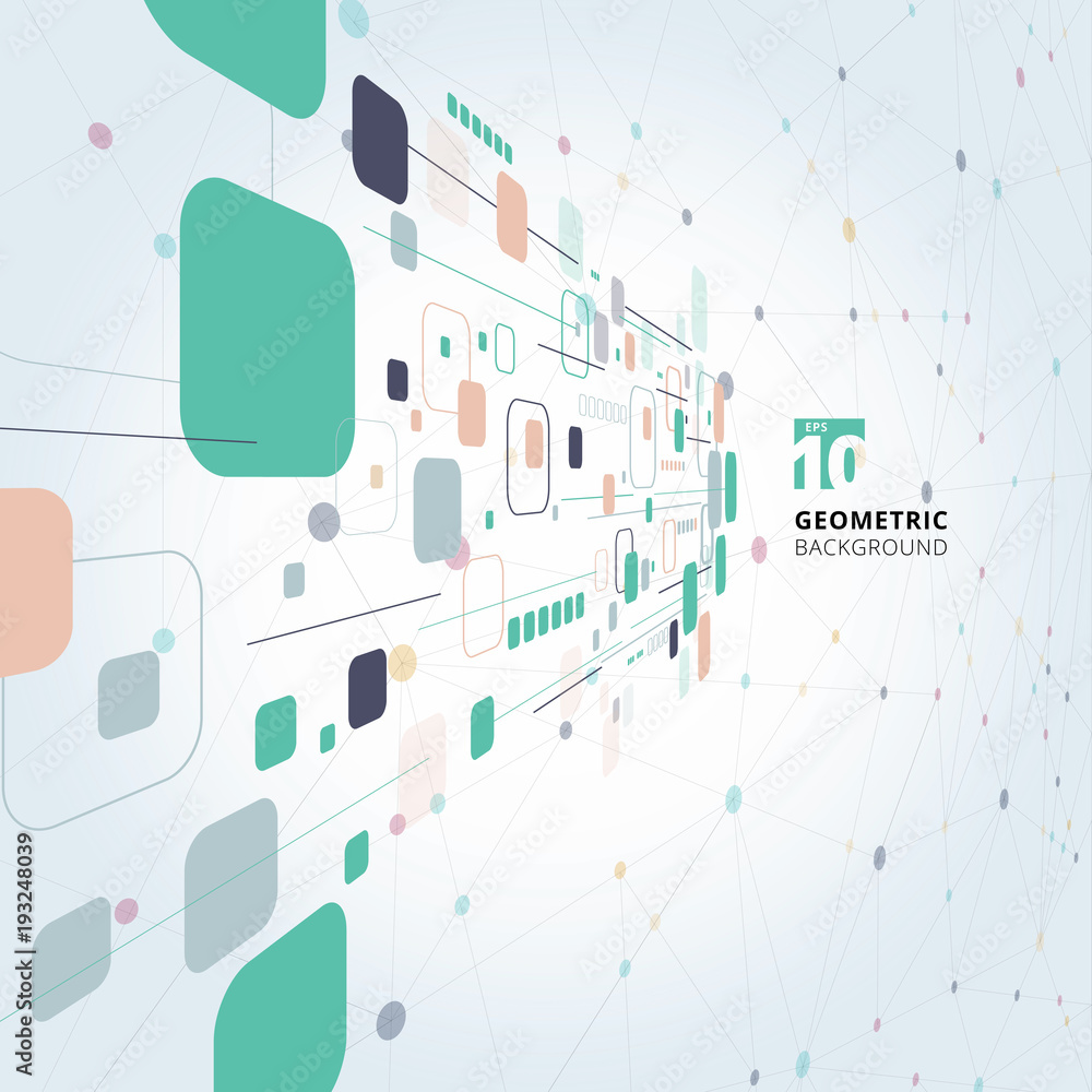 Poster abstract colorful technology geometric squares lines connection perspective background.