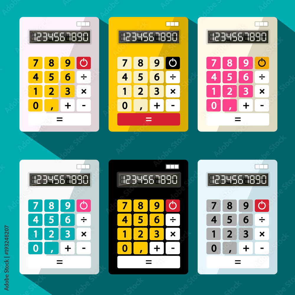 Poster calculators set. flat design vector calculator.