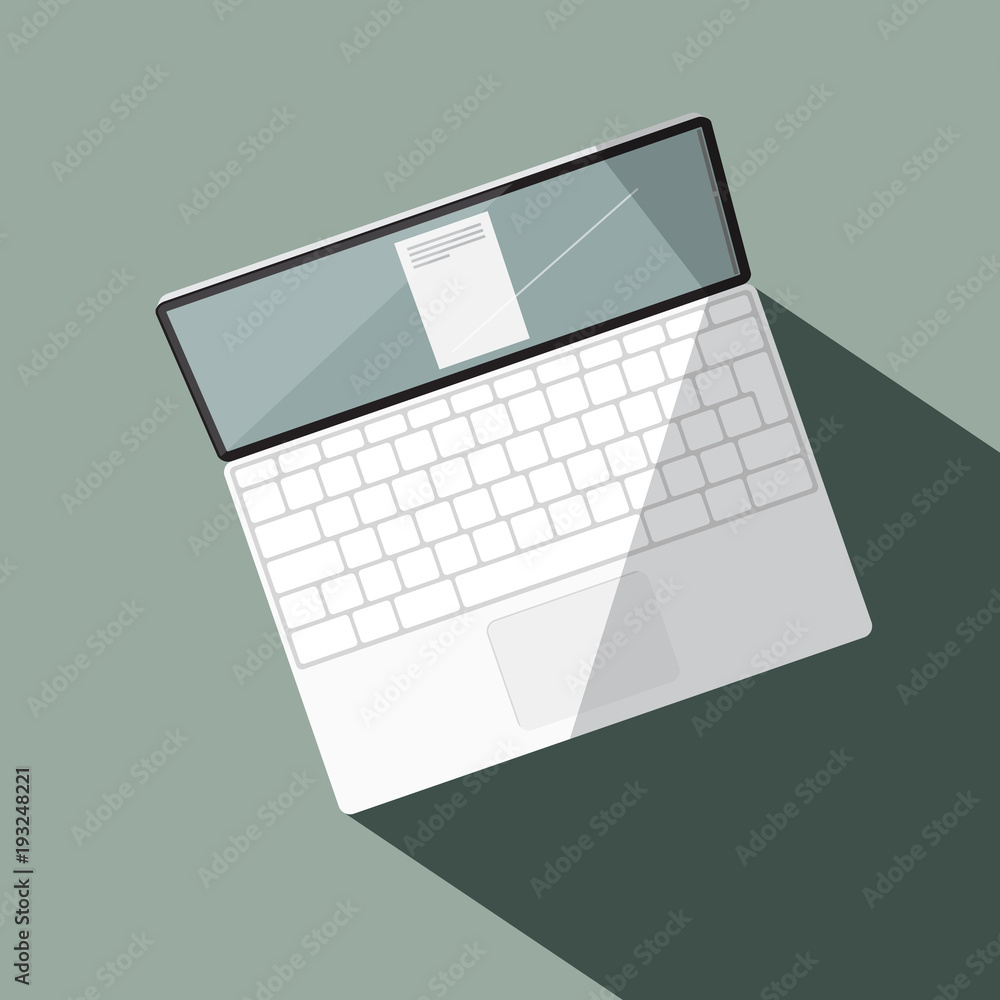 Poster notebook illustration. vector laptop. top view portable computer.