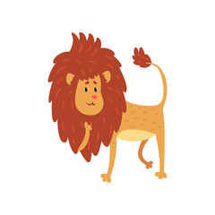 Cute funny lion cub cartoon character vector Illustration on a white background
