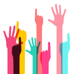 Colorful Vector Human Hands Isolated on White Background